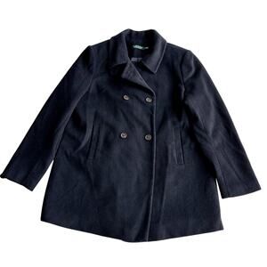 Lauren Ralph Lauren Wool Blend‎ Classic Double Breasted Navy Duffle Pea Coat 14
